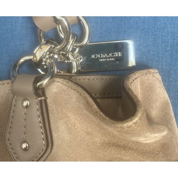 Coach Brown Slouch Suede Leather Hobo Shoulder Bag Silver Hardware Zip Close COA - Picture 4 of 15